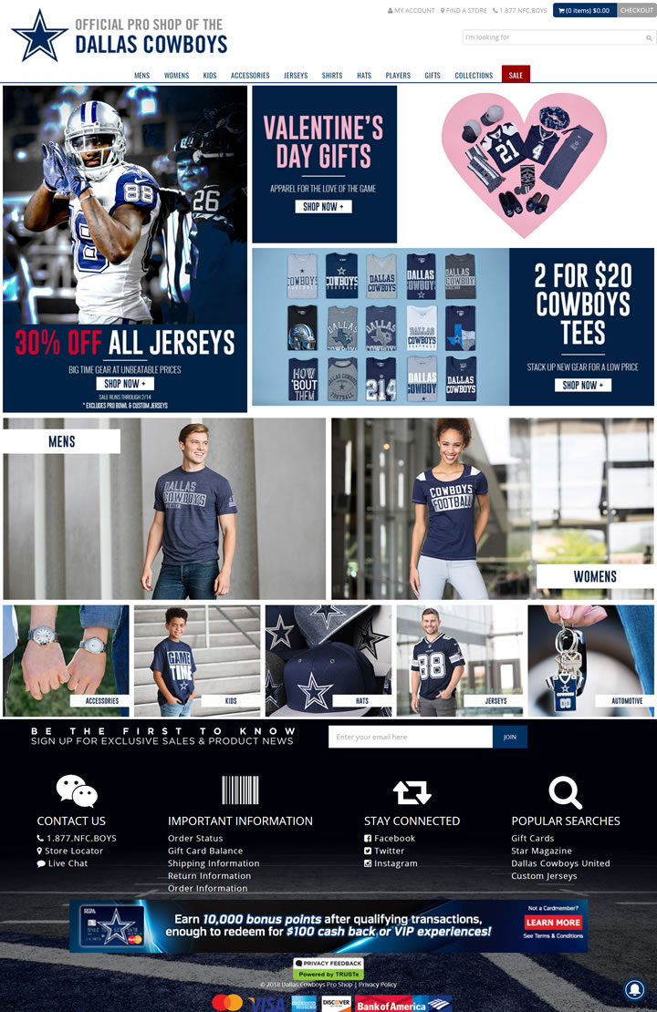 达拉斯牛仔官方商店：Dallas Cowboys Pro Shop