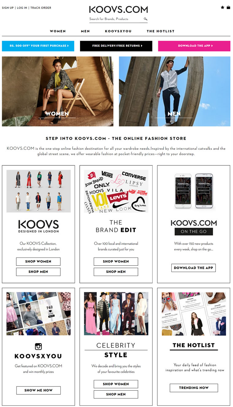 印度领先的在线时尚商店：Koovs