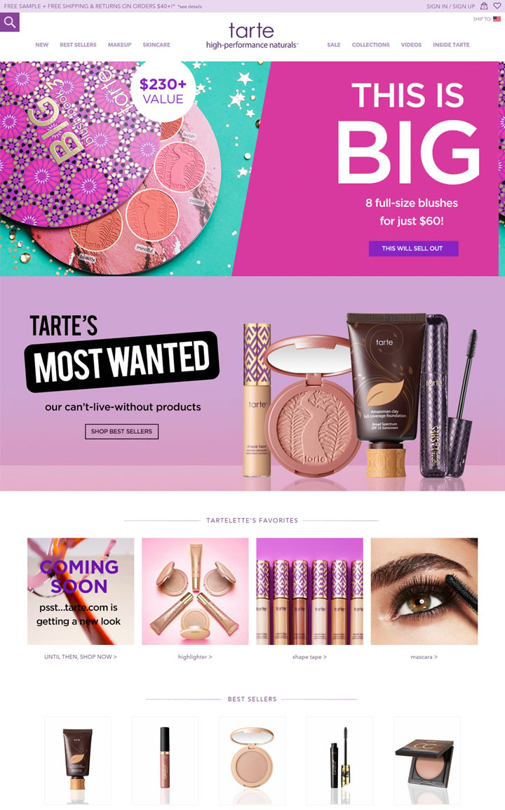 Tarte Cosmetics官网：美国最受欢迎的化妆品公司之一