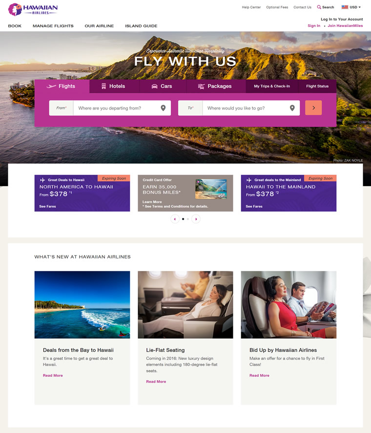 夏威夷航空官网：Hawaiian Airlines