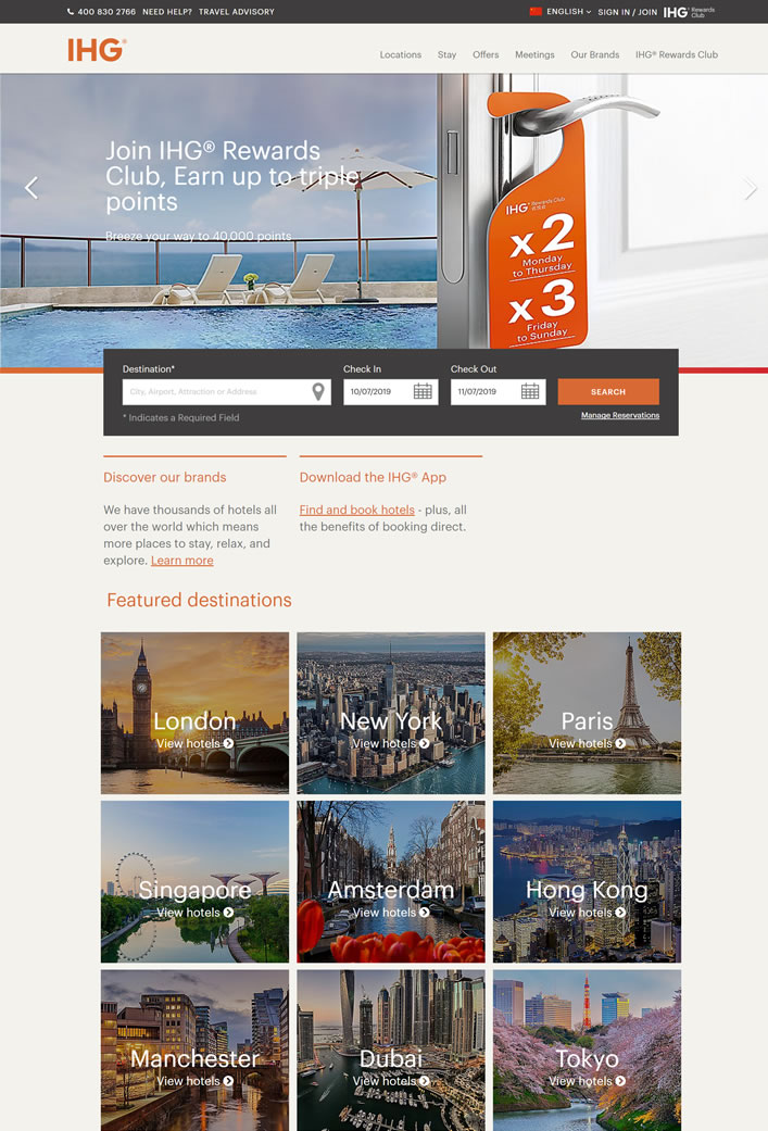 洲际酒店集团英国官网：IHG英国
