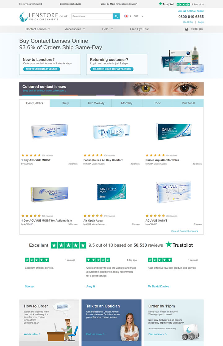 英国领先的隐形眼镜在线供应商：Lenstore.co.uk