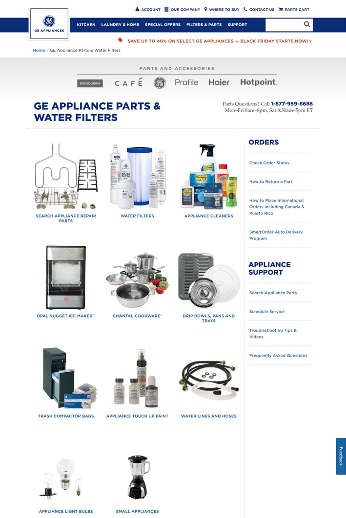 GE设备配件：GE Appliance Parts（家电零件、配件和滤水器）