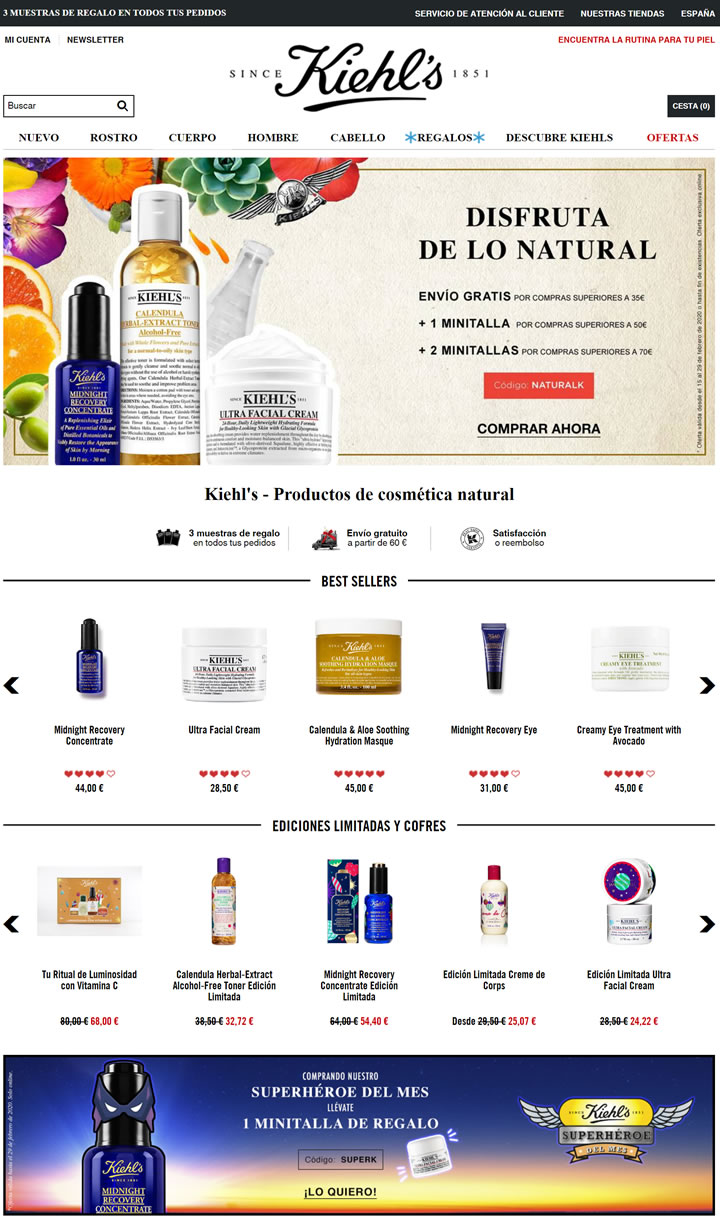 Kiehl&#8217;s科颜氏西班牙官方网站：源自美国的植物护肤品牌