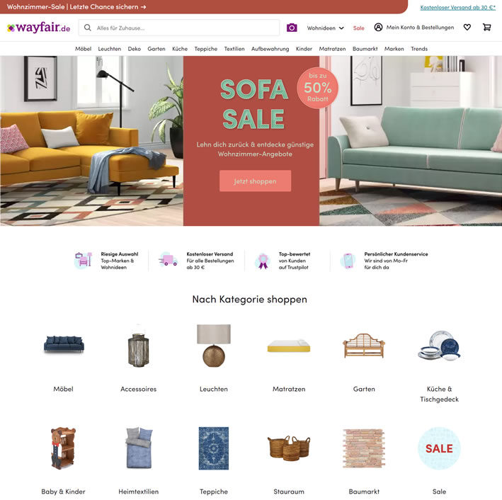 德国家具、照明、家居用品网上商店：Wayfair.de