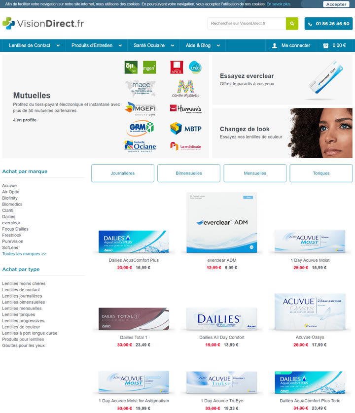 法国隐形眼镜网站：VisionDirect.fr