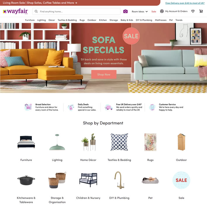 英国家具、照明、家居用品网上商店：Wayfair.co.uk