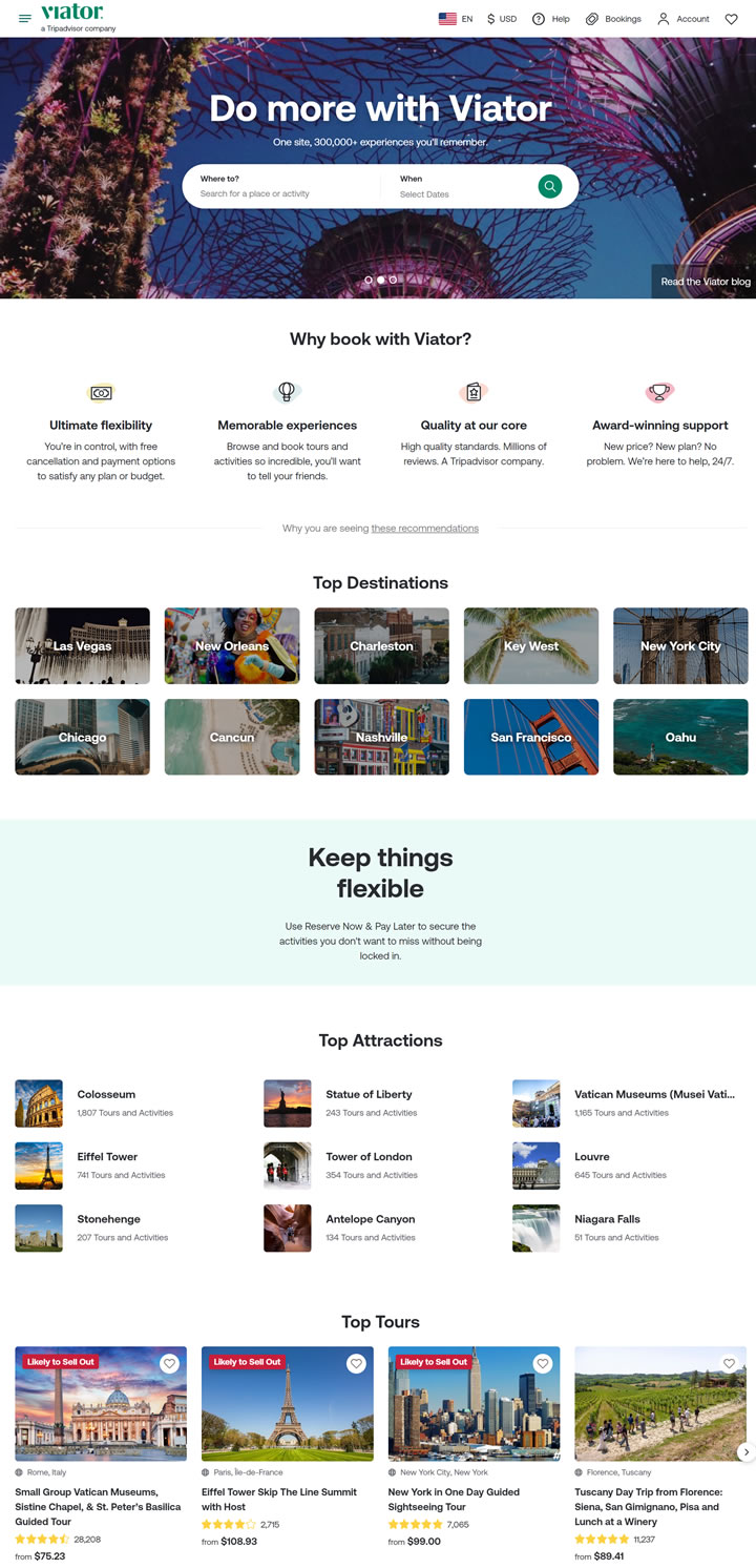 Viator美国：要做的事情、门票、旅游和景点