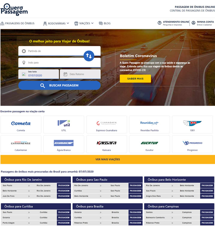 巴西最大的巴士票务门户：Quero Passagem