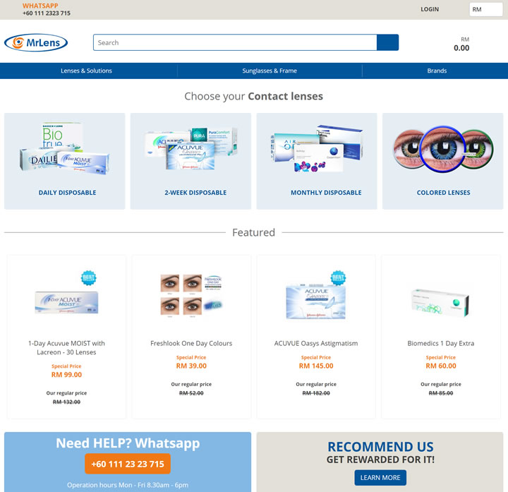 马来西亚最大的在线隐形眼镜商店：MrLens
