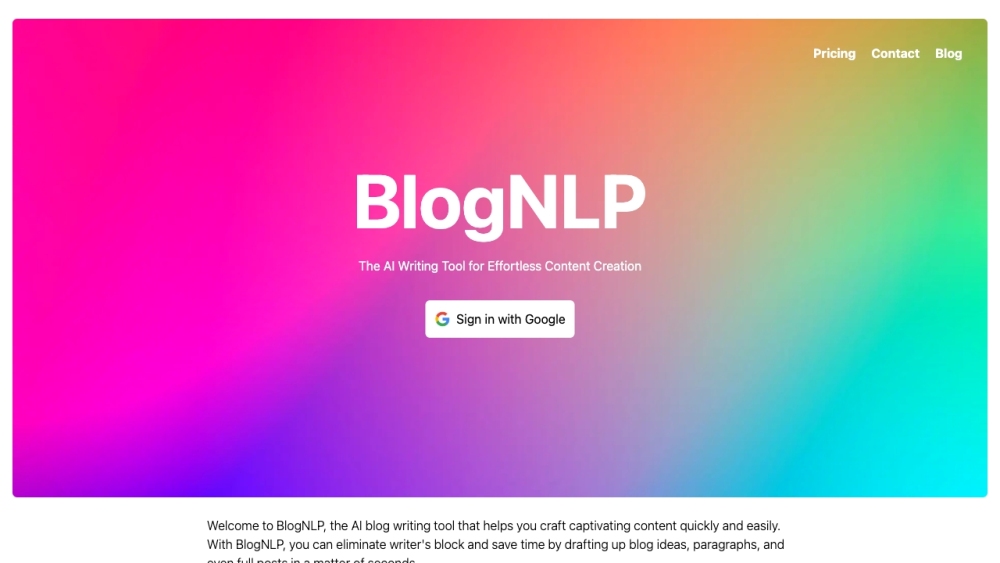 BlogNLP：BlogNLP是一款帮助用户利用NLP技术创建优质内容的AI工具。