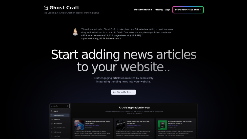 Ghost Craft AI：一种用于快速、引人入胜的新闻文章创作的人工智能工具。