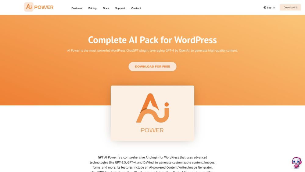 AI Power: Comprehensive AI plugin for WordPress that generates customizable content, images, and forms using advanced AI models like GPT-3.5 and GPT-4.