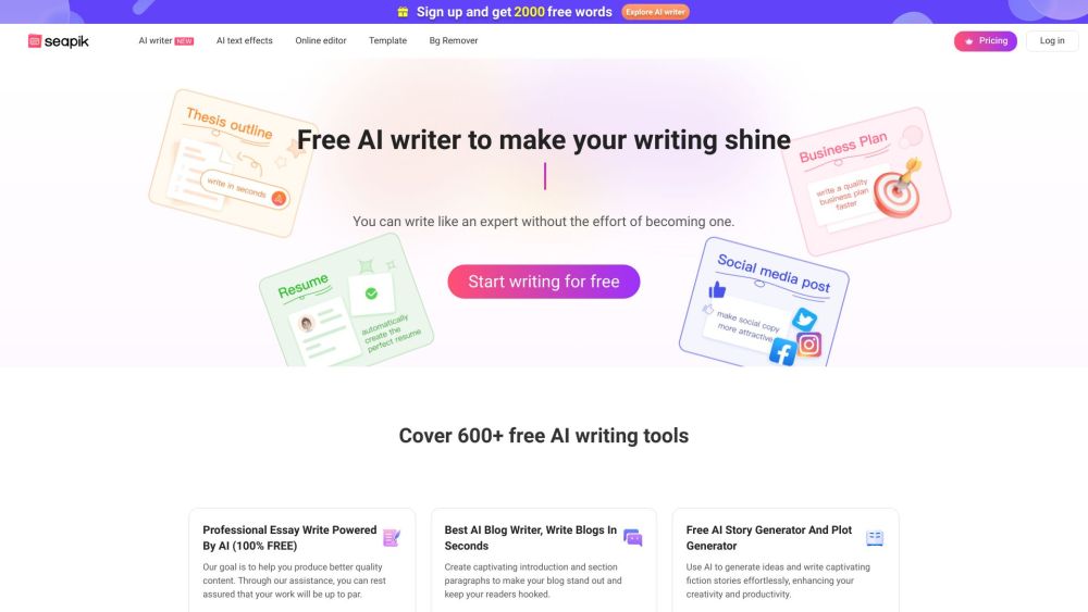 Seapik AI Writer：在几秒钟内生成文本。