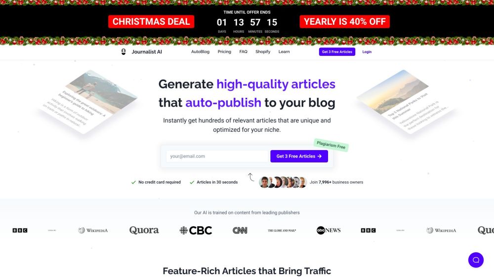 Journalist AI: Instantly generate high-quality articles for your business.