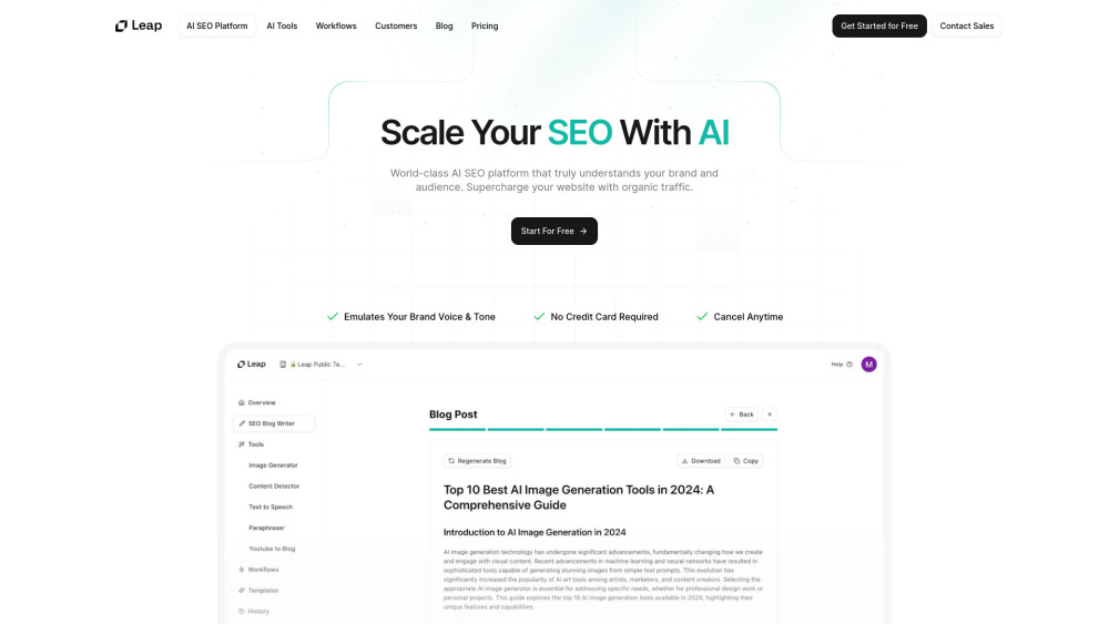 Leap AI SEO Platform: AI SEO tool for high-quality SEO content