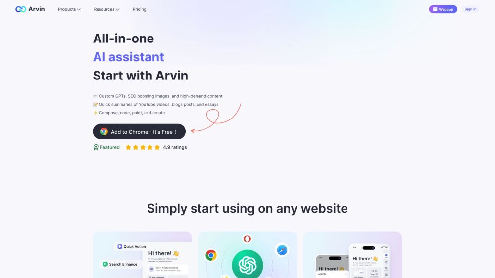 Arvin - AI Assistant：艺术、摘要和内容的 AI 助手