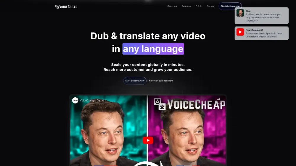 VoiceCheap：人工智能让全球视频翻译和配音变得简单