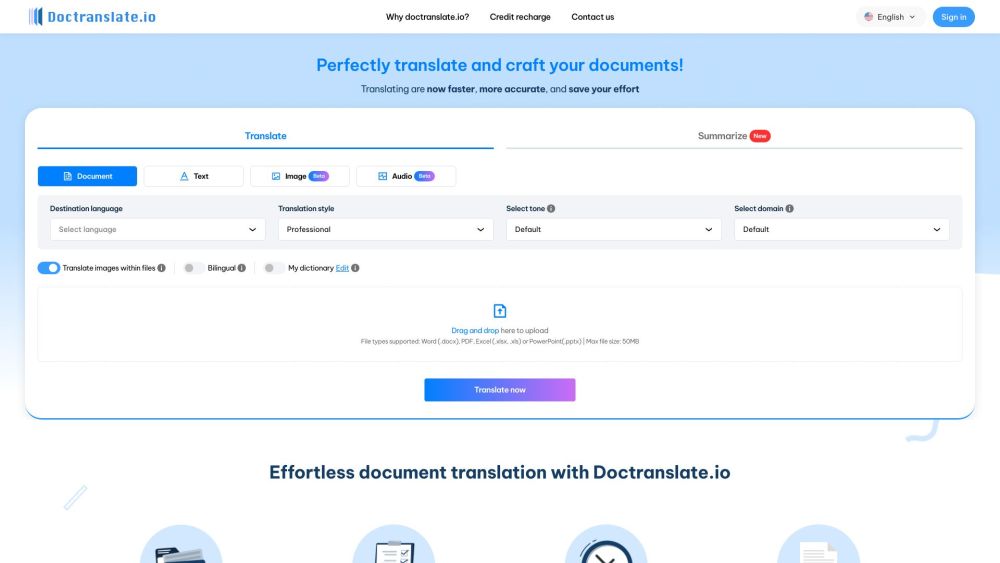 DocTranslate.io：快速、准确且经济高效的文档翻译。