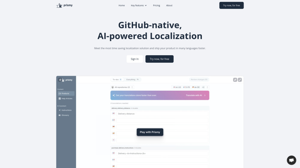 Prismy：与 GitHub 集成的 AI 本地化工具，用于多语言版本。
