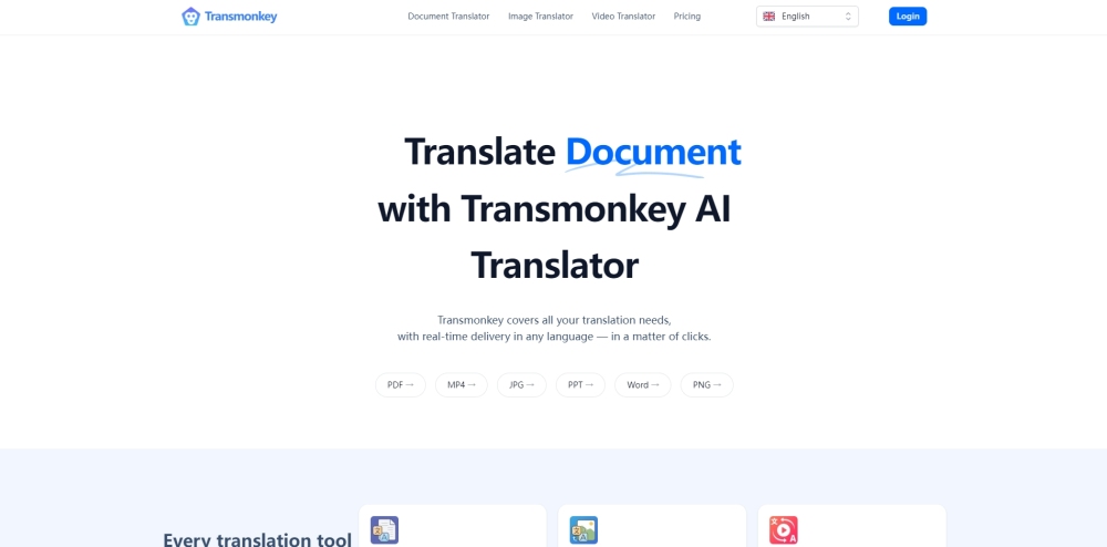 Transmonkey：利用人工智能在线翻译文档、图像、视频。