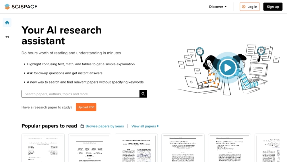 SciSpace：SciSpace 是一款帮助用户理解和评估科学研究论文的人工智能工具。