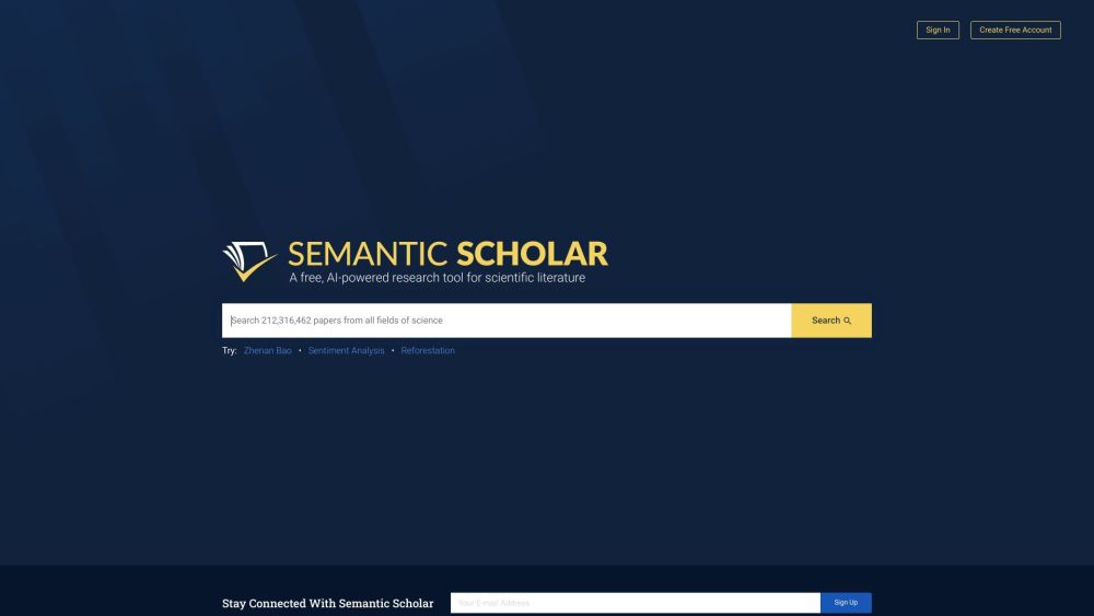 Semantic Sc​​holar：Semantic Sc​​holar 是一款免费的人工智能研究工具，可帮助学者查找相关科学文献。