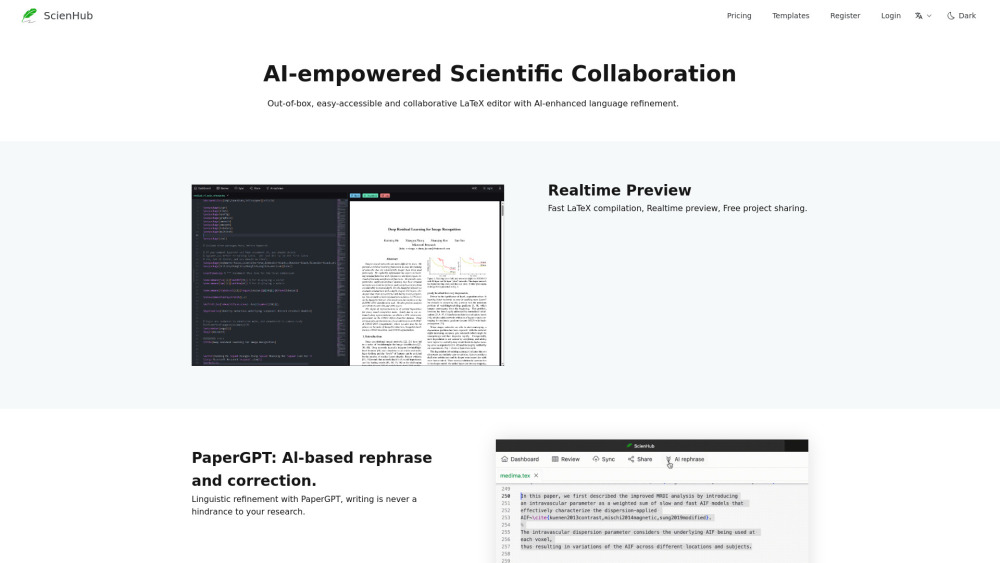 ScienHub：AI 增强型 LaTeX 协作平台