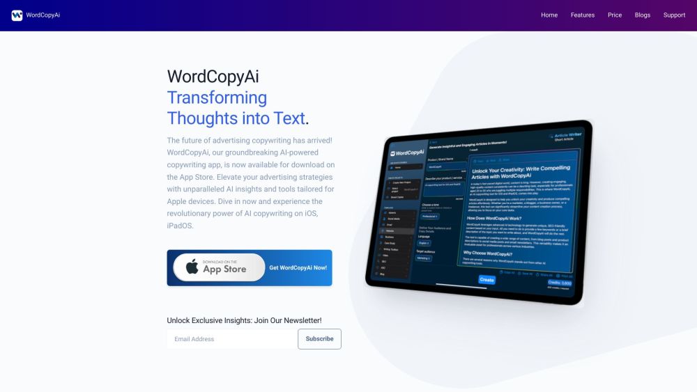 WordCopyAi：一款适用于 iOS 设备的人工智能文案应用程序。