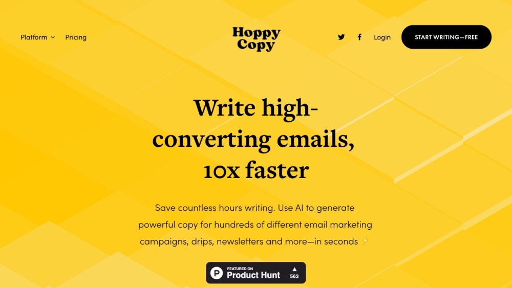 Hoppy Copy：Hoppy Copy 是一个人工智能平台，可为营销活动生成强大的电子邮件内容。