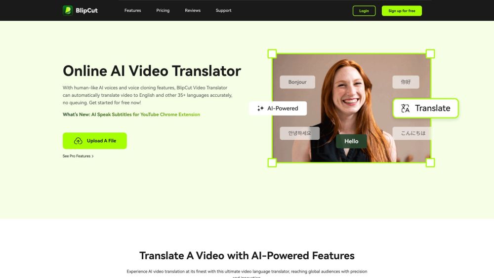 BlipCut AI Video Translator：由人工智能驱动的视频翻译，具有类似人类的声音。