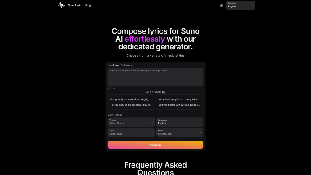 Suno AI：人工智能驱动的歌词生成器，用于自定义歌曲创作。