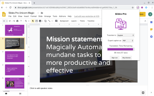 SlidesPro ai chrome 扩展：Google Slides 的实时语音翻译