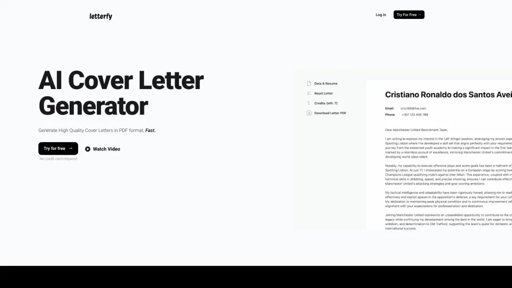 Letterfy：快速生成 PDF 格式的求职信。