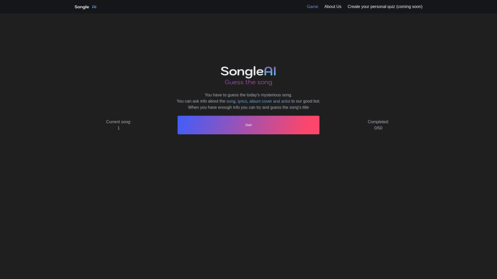 SongleAI：一款带有提示的猜歌名游戏。