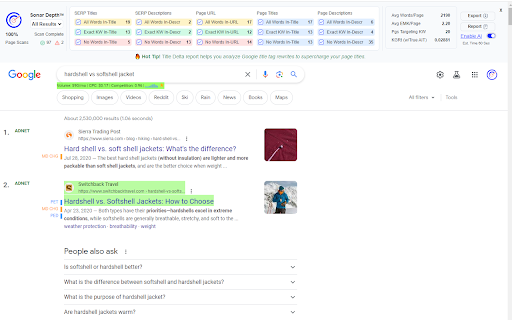 SERP Sonar ai chrome 扩展：Google SERP 的免费 SEO 扩展