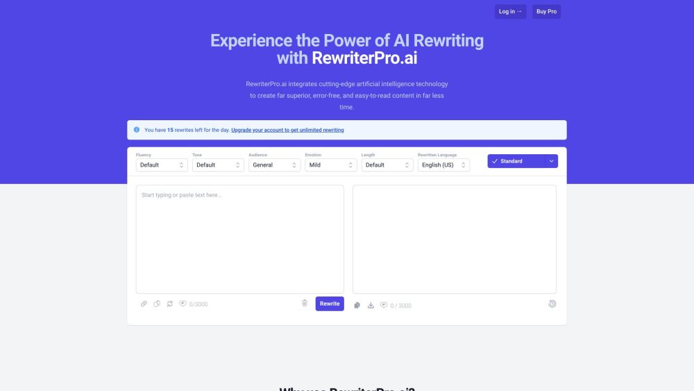 RewriterPro.ai：人工智能驱动的重写工具，可提供优质、无错误且易于阅读的内容。