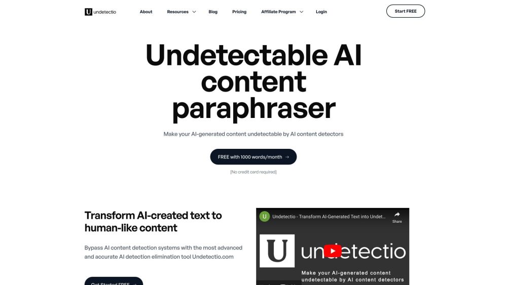 UnDetectio：UnDetectio 提供了一种无法检测的 AI 内容释义器，绕过了 AI 检测系统。