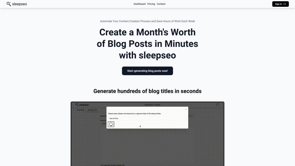 sleepseo：sleepseo 自动创建博客文章的内容，生成和导入数百个标题，并在几分钟内创建数千个帖子。