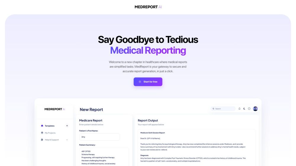 MedReport：使用人工智能驱动的 MedReport 轻松生成专业的医疗保健报告。