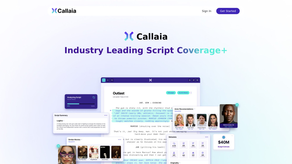 Callaia：人工智能驱动的剧本咨询服务，用于剧本分析。