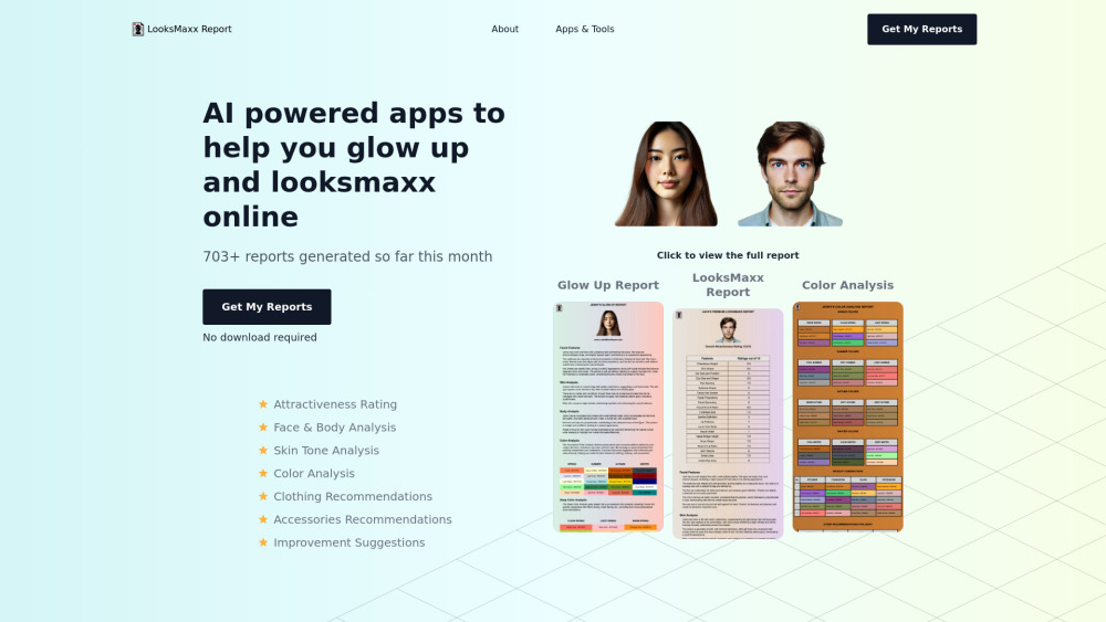 LooksMaxx AI - 人工智能驱动的应用程序可帮助您容光焕发，在线looksmaxx：用于美容分析和风格改进的人工智能工具。