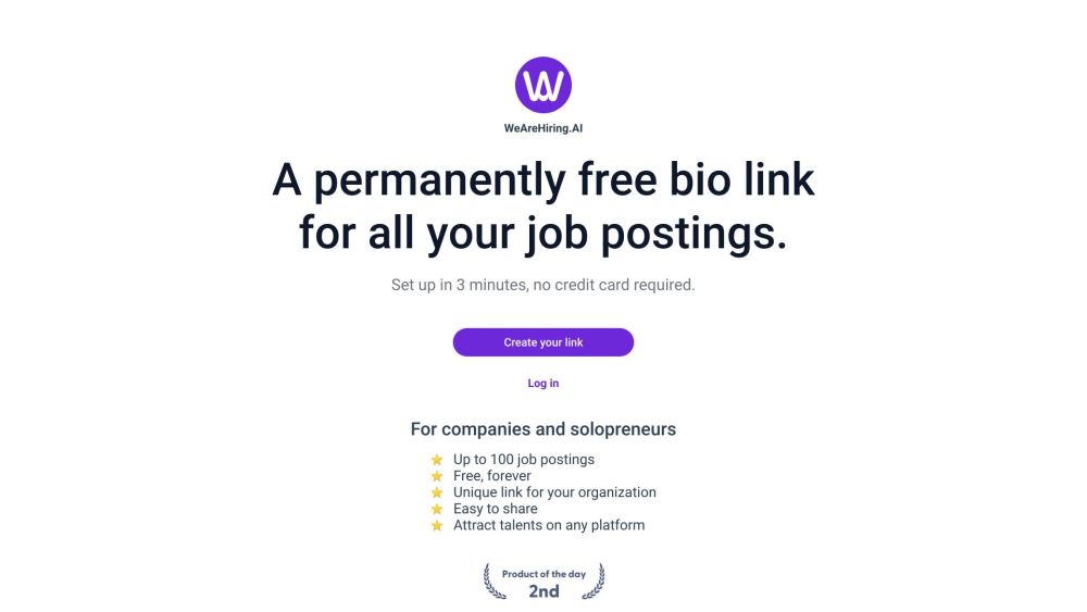 WeAreHiring.AI：用于职位发布的免费个人简介链接。