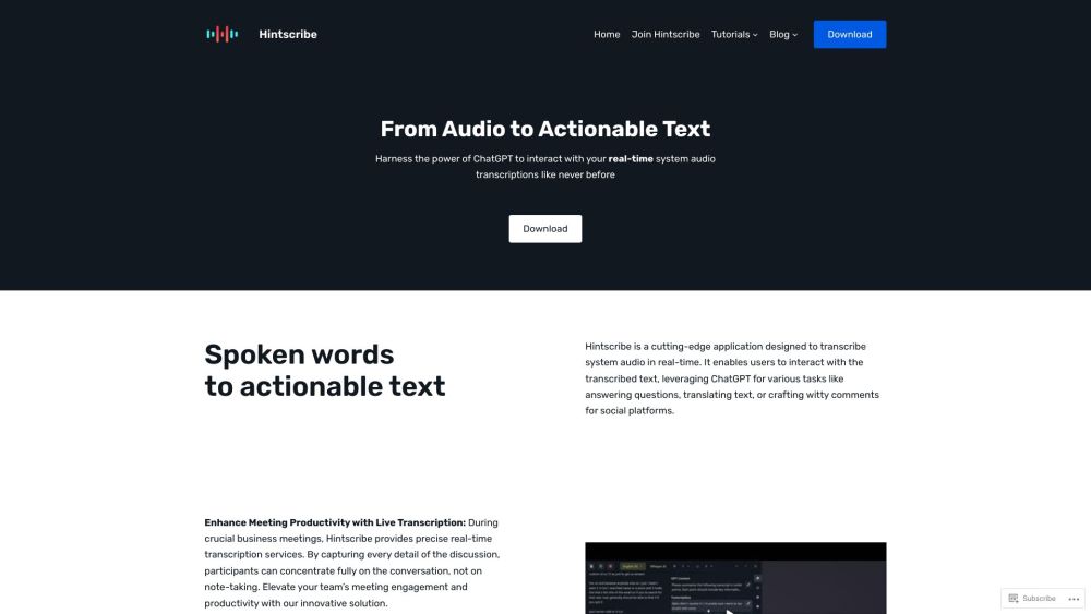 Hintscribe：实时音频转录和 ChatGPT 集成可提高工作效率。