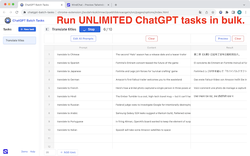 ChatGPT Batch Tasks ai chrome 扩展：批量运行 ChatGPT 任务，无需 OpenAI 代币费用。