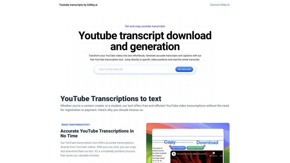 YouTube 转录工具：使用免费的 YouTube 转录工具为 YouTube 视频生成准确的转录和字幕。