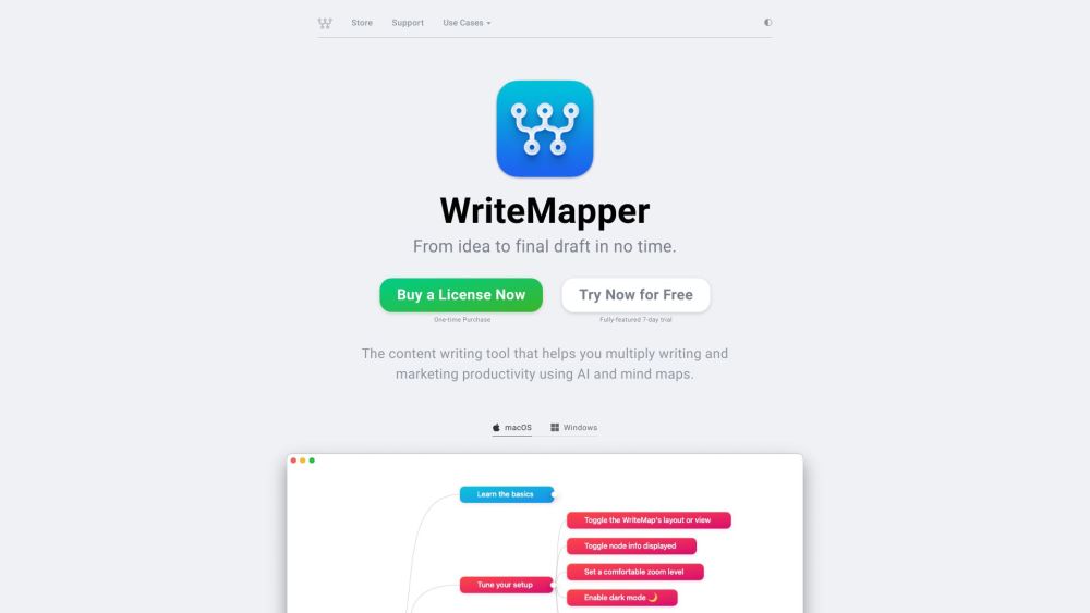 WriteMapper：使用人工智能和思维导图的内容写作生产力工具。