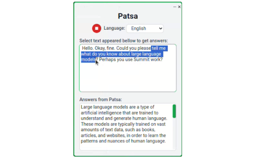 Patsa Extension ai chrome 扩展：具有 AI 支持的实时转录