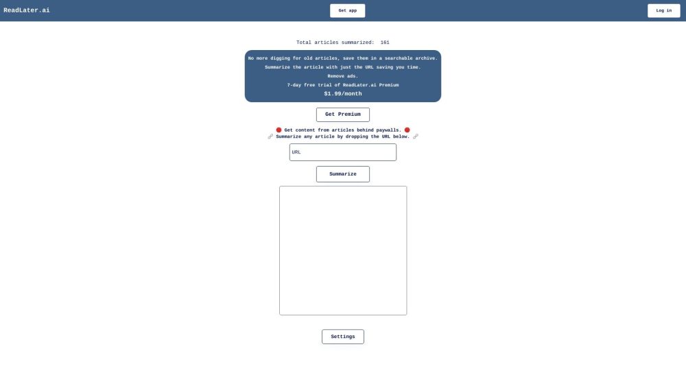 ReadLater.ai：人工智能摘要器和稍后阅读应用程序。