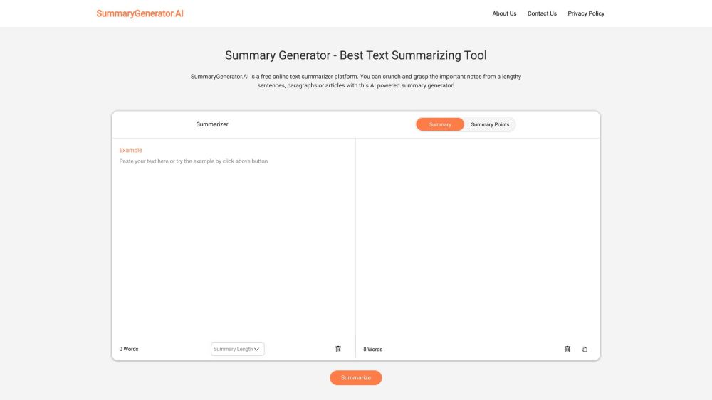 SummaryGenerator.AI：人工智能驱动的工具，使用先进的算法将文本压缩为简洁的摘要。